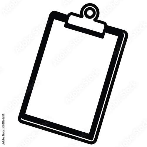 Image of a clipboard with a plain white sheet of paper, ready for notes, lists, or forms. Simple and functional office or design element.