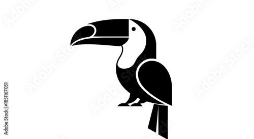 Black and white toucan silhouette on white background graphic design