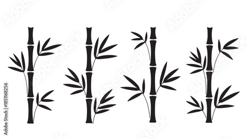 Bamboo stalks in minimalist black illustration on white background for graphic design