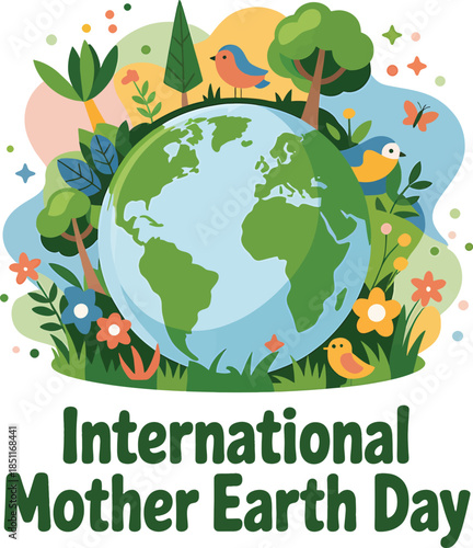 International Mother Earth Day Celebration with Globe and Nature Elements
