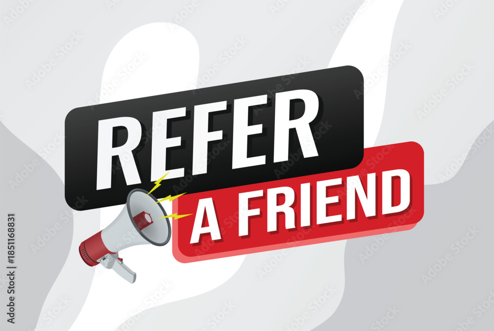 Obraz premium refer a friend referral program plan page poster banner mega phone graphic design icon logo sign symbol social media website coupon