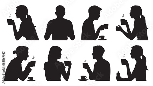 Silhouette Moments: A series of elegant silhouettes capturing individuals enjoying a moment of pause with their cup. Evoking a sense of serenity and personal time, perfect for evoking calm.