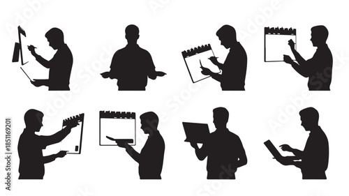 Conceptual Workspace Silhouette: A curated collection of silhouette, evoking the essence of modern work dynamics and productivity. Emphasizing the fusion of technology and the digital sphere. 