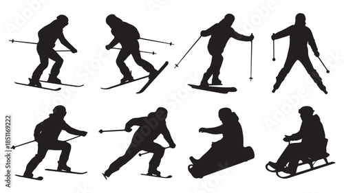 Silhouettes of Winter Sports: Collection of dynamic silhouettes capturing various winter sport activities against a pristine background, depicting the joy and thrill of outdoor recreation.