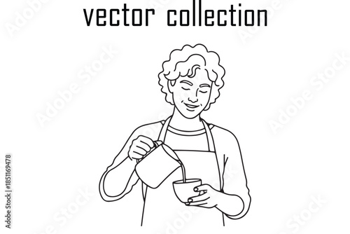 Woman pouring coffee or tea from a pitcher into a cup