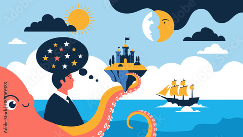 Man in Suit with Octopus Tentacle Thought.