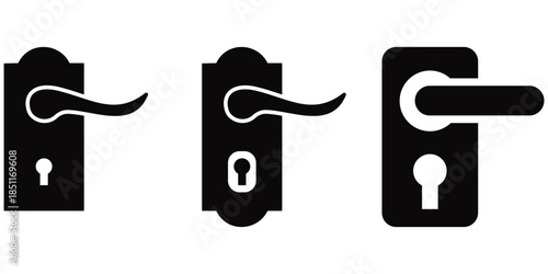 Door handle and knob vector icons set in outline and silhouette styles for interior design.