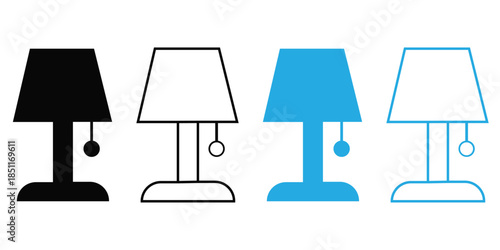 Desk and table lamp vector icons set for office lighting and interior design.