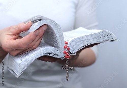 praying with bible with white background with people stock image stock photo