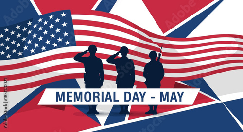 Memorial Day Saluting Soldiers American Flag Background.