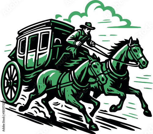 Stagecoach Green Vintage Western Horse Carriage