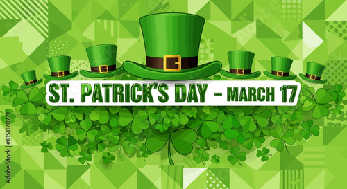 St Patricks Day Celebration with Green Hats and Shamrocks.