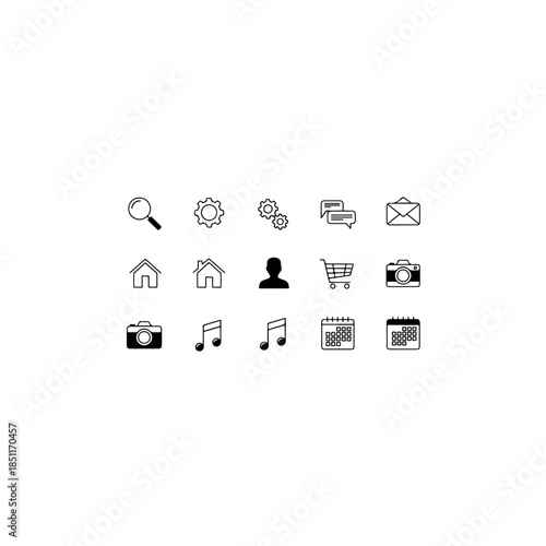 Collection of common icons isolated on transparent background
