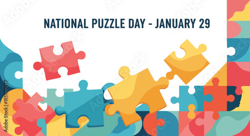 National Puzzle Day January 29 with colorful jigsaw pieces.