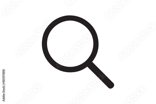 Simple black magnifying glass icon for search and exploration