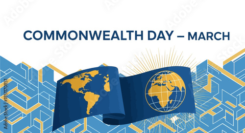 Commonwealth Day March Celebration Global Unity Map Flag.
