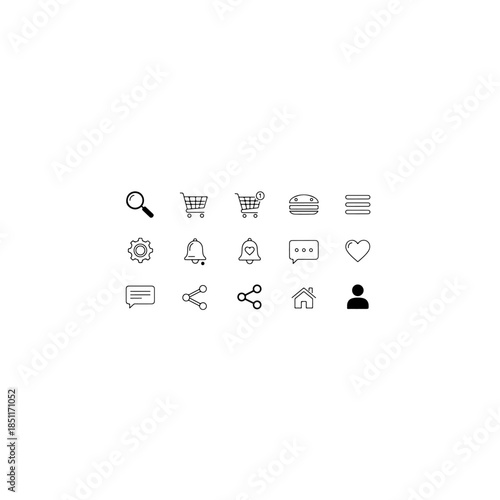 Set of common icons isolated on transparent background