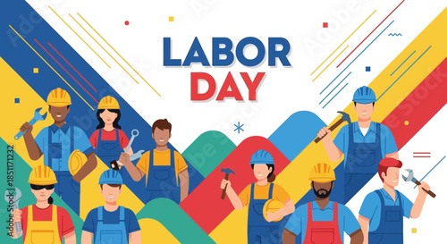 Labor Day Celebration with Diverse Group of Workers.