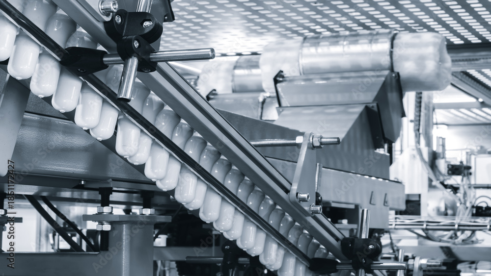 Naklejka premium Machine for producing plastic beverage bottles using extrusion method from plastic.