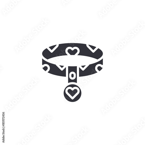 Pet collar with heart tag icon symbolizing love, identification, safety, and affectionate pet ownership.