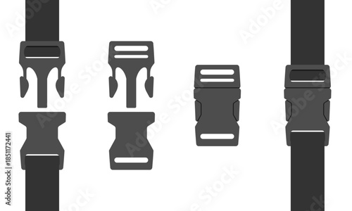 buckle with strap open and close, vector illustration isolated on white background.