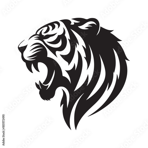 tiger roaring vector silhouette clip art logo design illustration