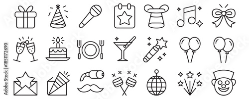 Party celebration icons set for festive events and fun