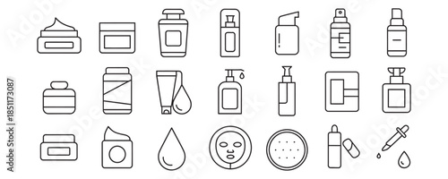 Minimalist line icons for skincare and beauty products