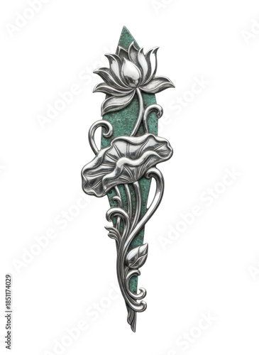 intricate metal embroidery featuring stylized, Polished Lotus Silver