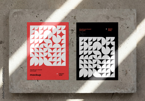 emplate Mockup Flyer and Poster Identity Branding Front and Back on Concrete Background