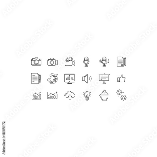 Creative and media tools icons isolated on transparent background