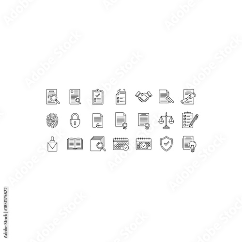Business and legal icons isolated on transparent background