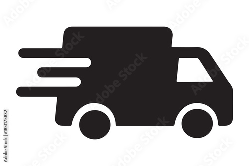 Black and white delivery truck icon for transportation services