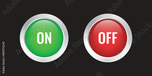 Power On And Off Realistic Buttons On Isolated Background.