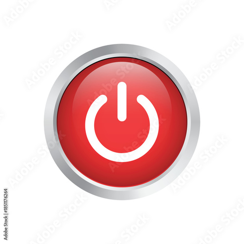 Red Power Off Button Symbol Isolated On White Background.