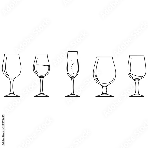 Variety of wine glasses isolated on transparent background