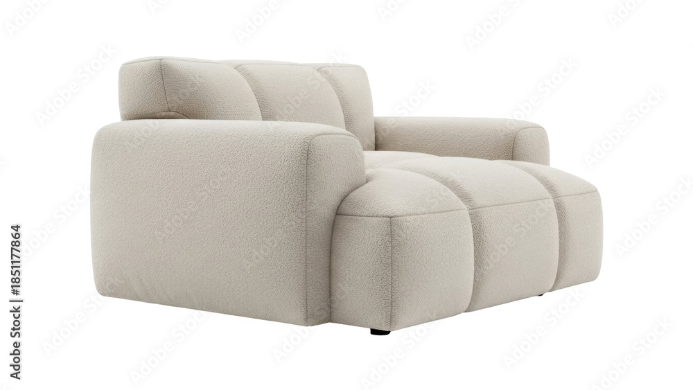 Obraz premium Modern beige boucle armchair isolated PNG on transparent background, stylish single sofa for living room and interior design projects