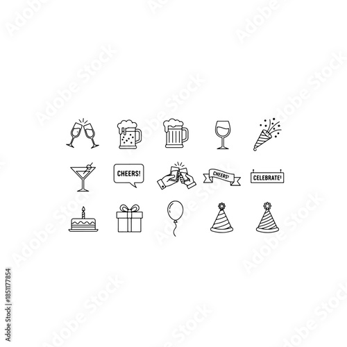 Celebration icons isolated on transparent background