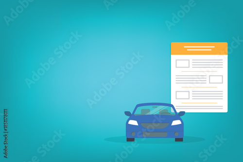 Car money finance credit concept or automobile insurance contract policy document form, tax expenses or cost price budget idea, vehicle accident coverage claim. Vector illustrator.	