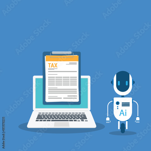 AI bot support for tax compliance, financial monitoring, VAT calculation and regulation analysis, making financial workflows more accurate and efficient.	Vector illustration