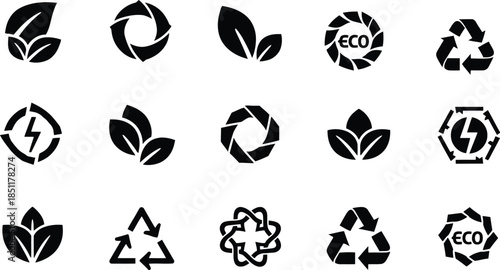 Eco-friendly icons: renewable energy and sustainability symbols set, collection, renewable, arrow, 