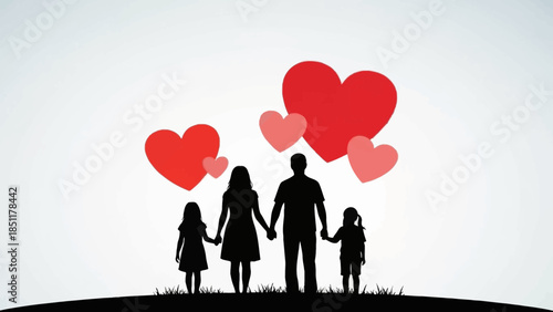 Loving family with hearts symbolizing love and togetherness