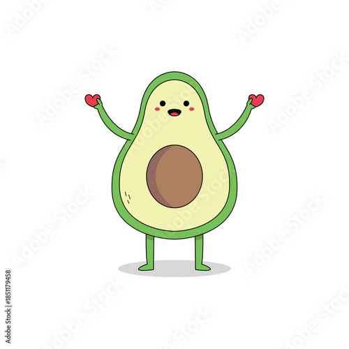 Cute avocado fruit cartoon character spreading love doodle