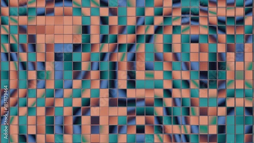 Dynamic  abstract animation. Mosaic animation composed of glass cubes and a smooth change of color gradients. Geometric, technological and conceptual design