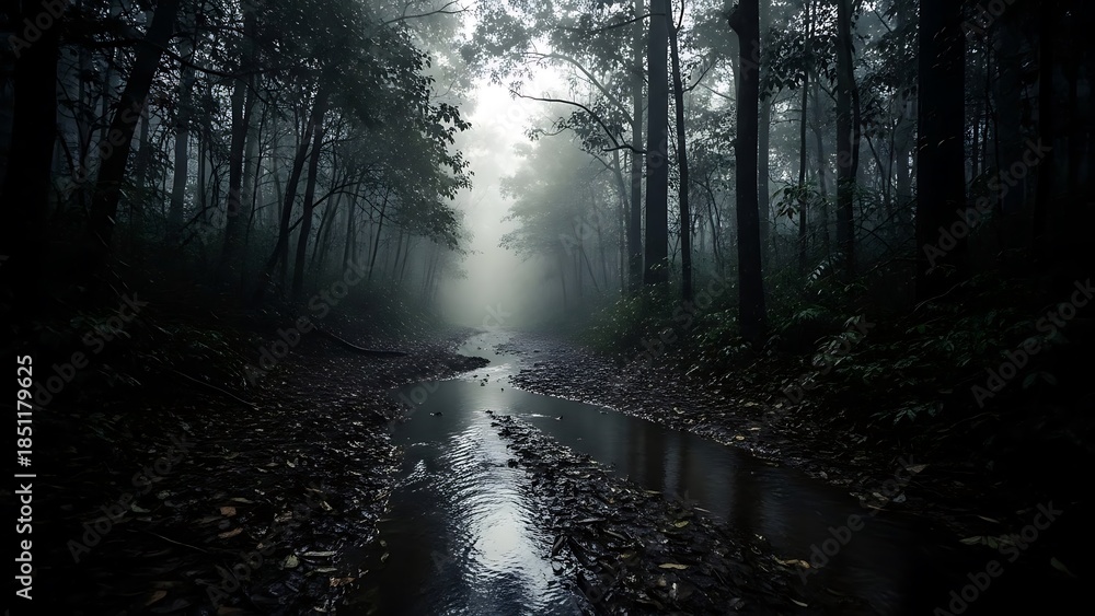 Fototapeta premium Mystical forest path with fog