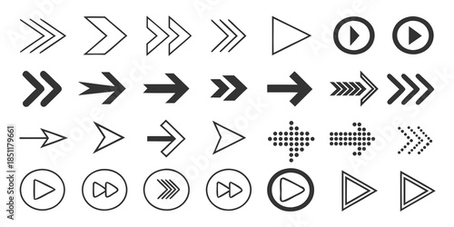 Collection of arrow and play icons