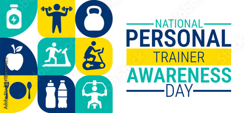 National Personal Trainer Awareness Day background, banner, card or poster design template is observed every year during January, to raise awareness about the mission. Vector illustration.