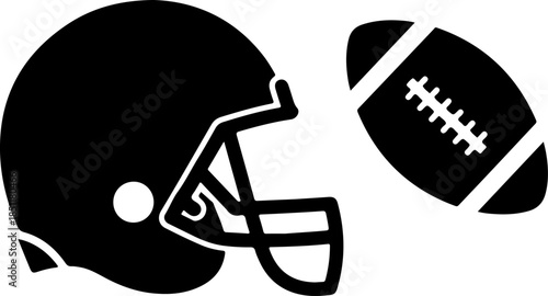 American Football Helmet and Ball Silhouette Icon