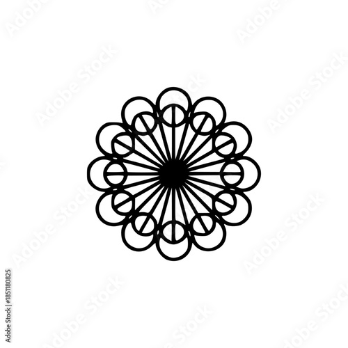 Geometric Mandala Silhouette Logo in Minimal Black and White Vector Style
