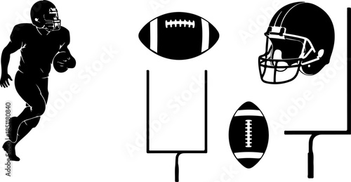 American Football Helmet and Ball Silhouette Icon